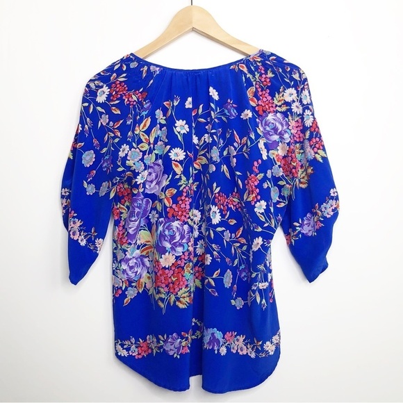 YUMI Kim Blue floral silk BoHo peasant blouse - Picture 2 of 11